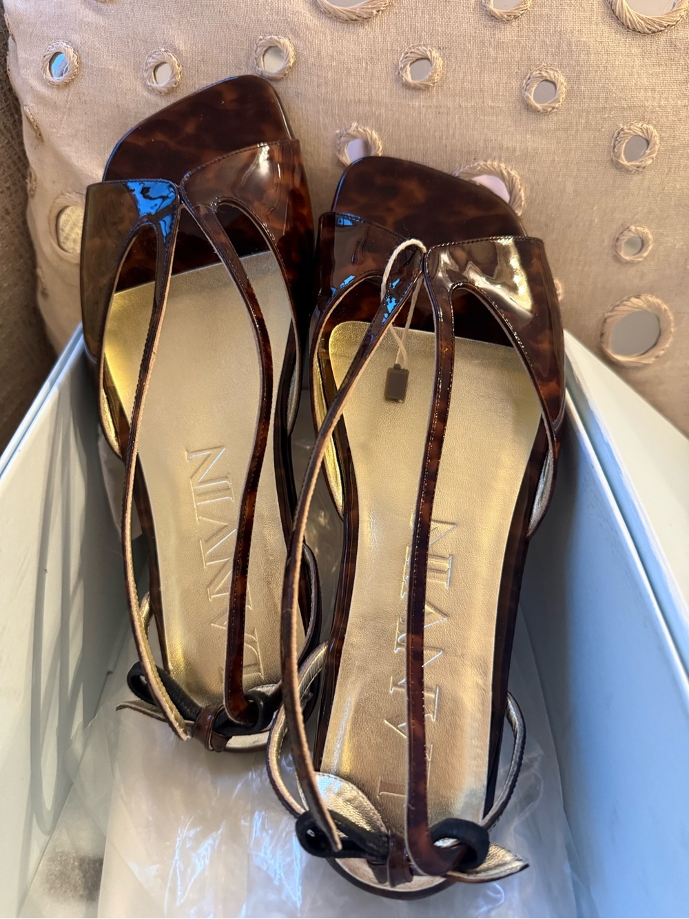 Lanvin Women's Rita Tortoise Shell Patent Strappy Sandals